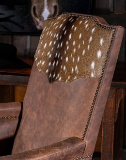 desk chair with distressed leather and axis deer hide
