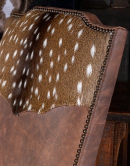 desk chair with distressed leather and axis deer hide