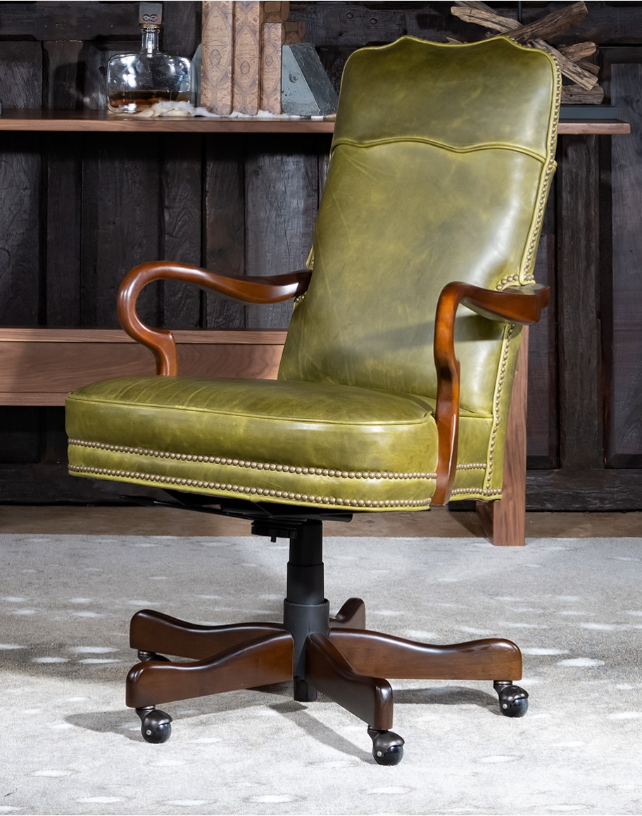 Fallbrook Olive Desk Chair executive desk chair in distressed olive green leather