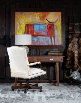 western executive office chair with off white cowhide