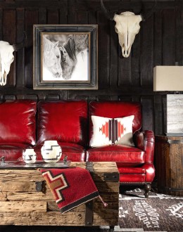 small dark red leather sofa