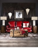 small dark red leather sofa