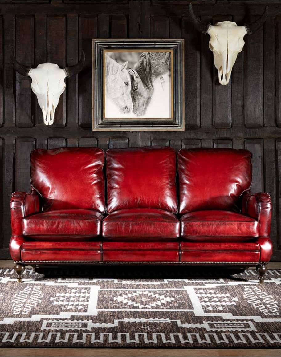 small dark red leather sofa