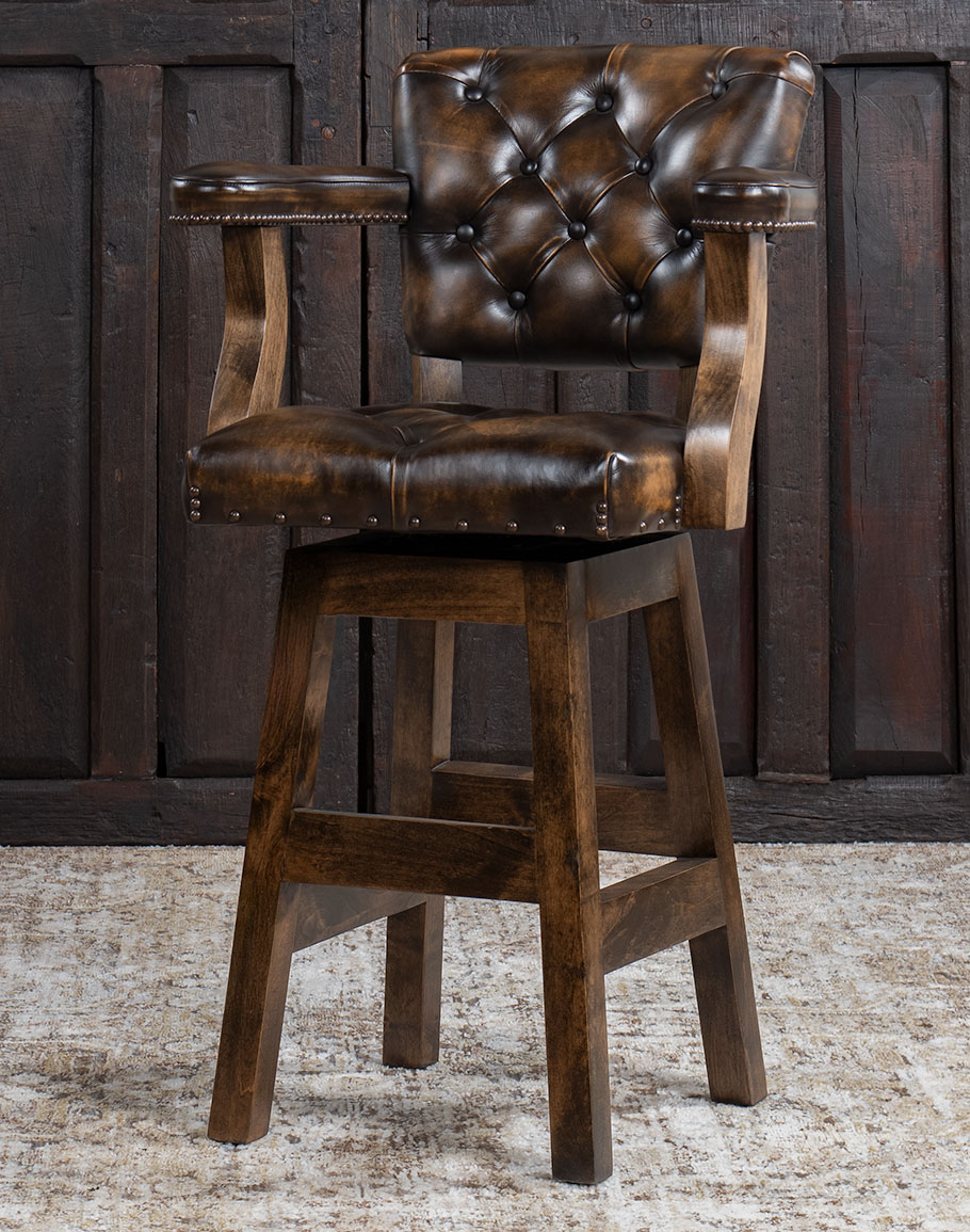 Chisum Tufted Distressed Top Grain Leather Swivel Barstool With
