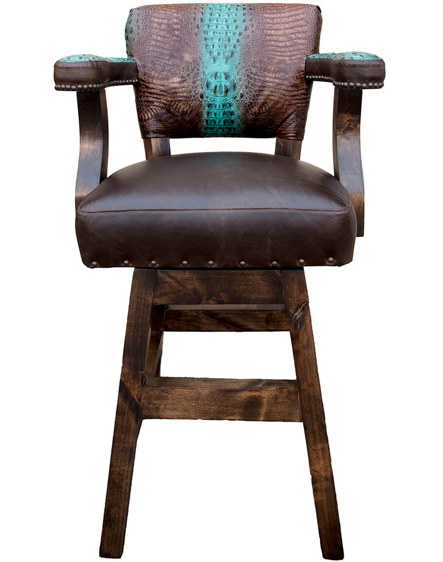 Nile Spine Saddle Stool | Turquoise - Croc Leather | Adobe Interiors