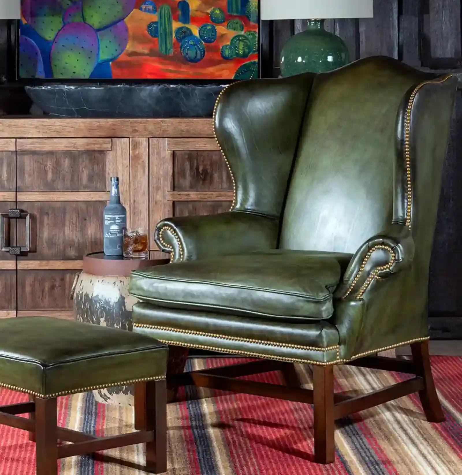 Gentry Olive Wingback Chair - Refined Ranch Collection