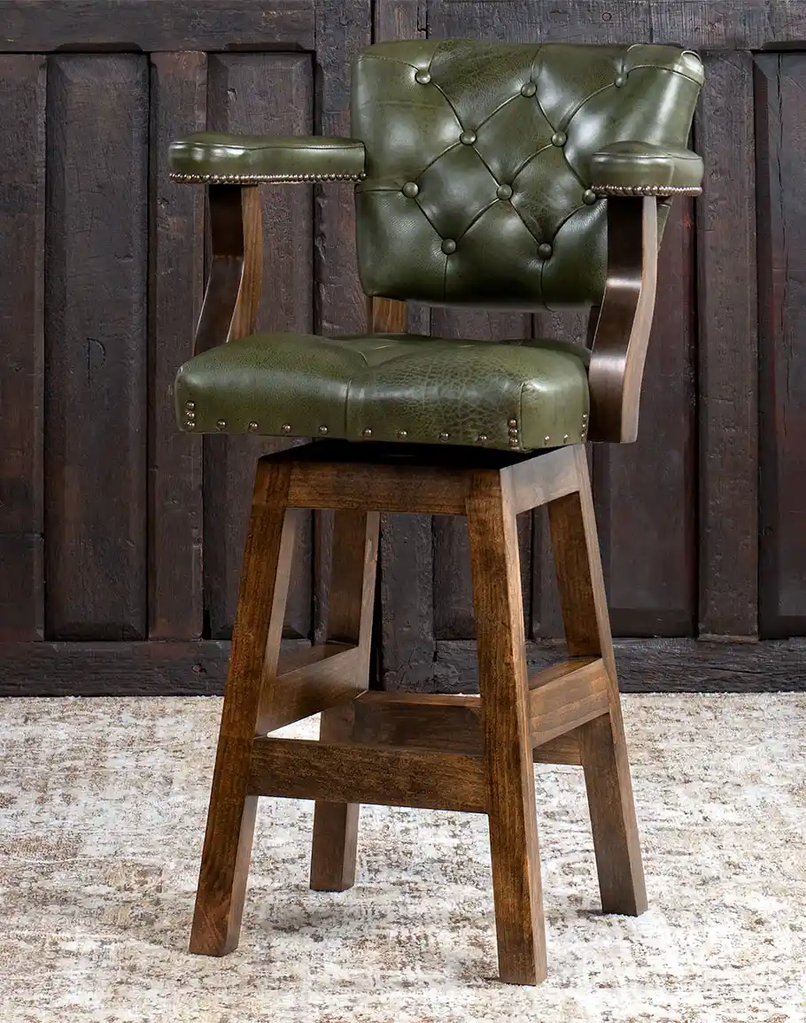 Chisum Olive Leather Barstool