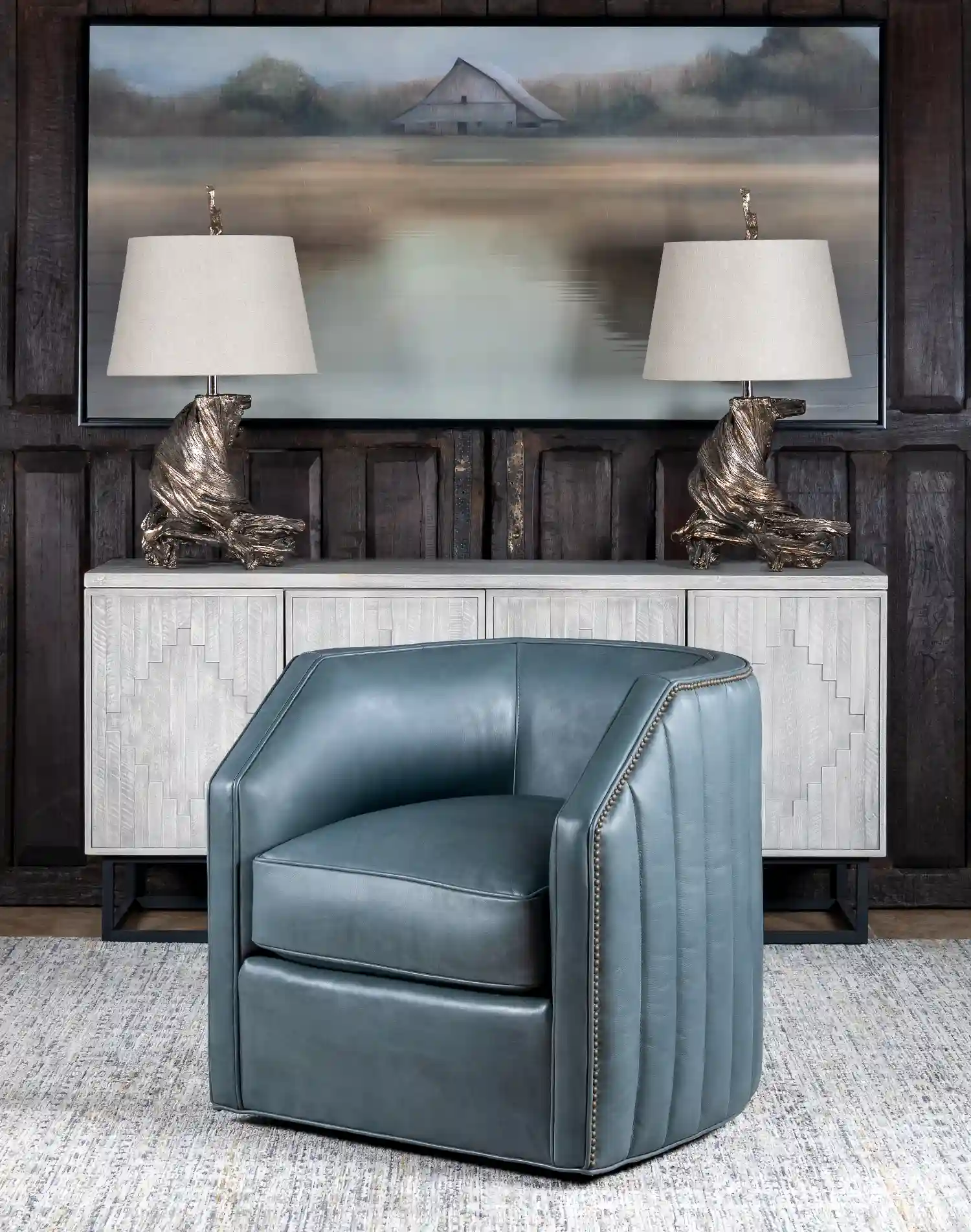 Oliver Sky Leather Swivel Chair