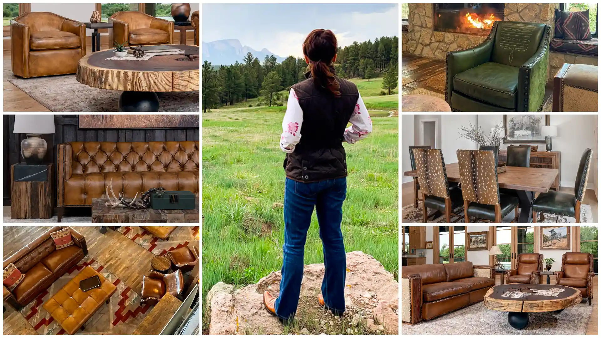 Luxury brown leather couch inside a Western-style room in Texas