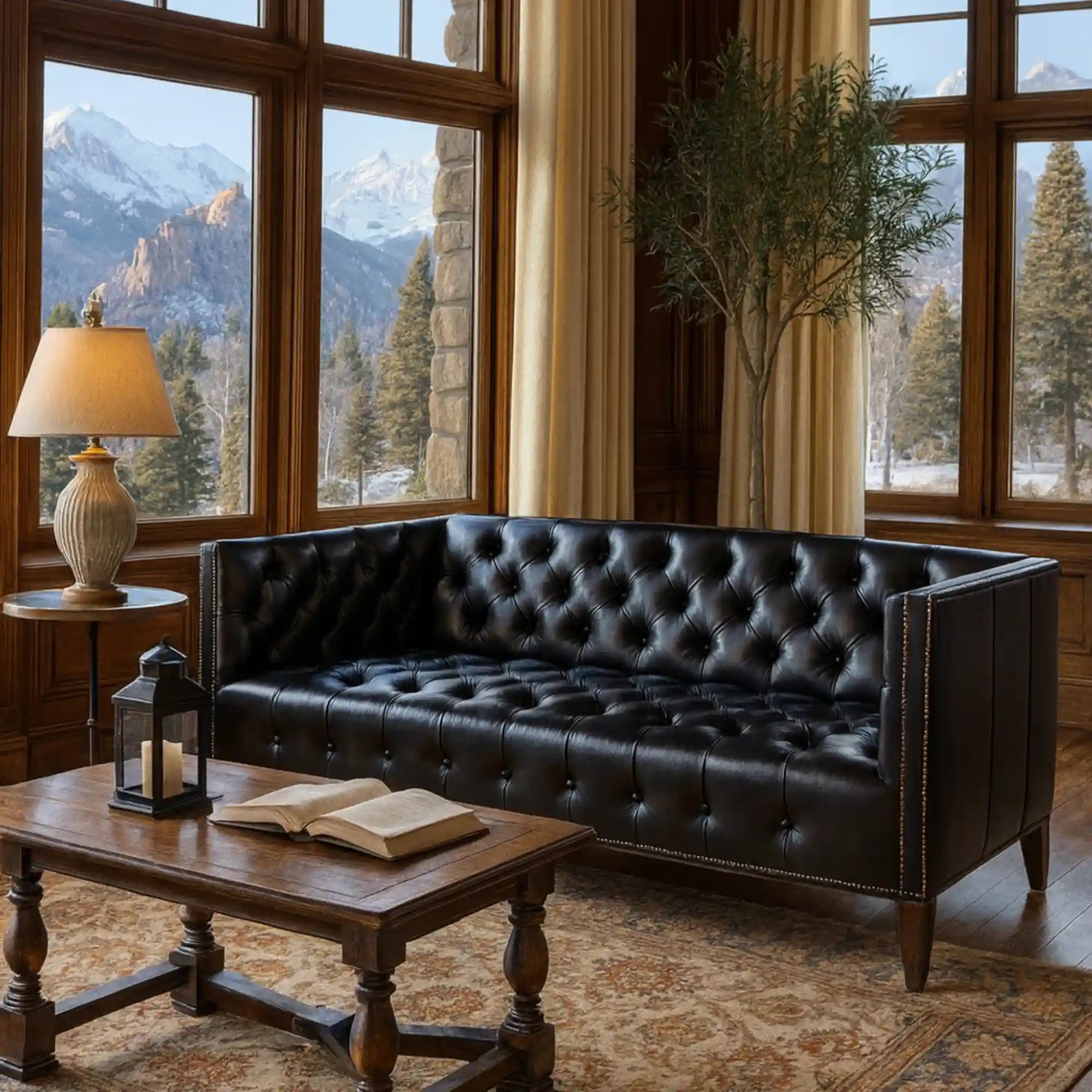 Kingston Black Tufted Leather Sofa