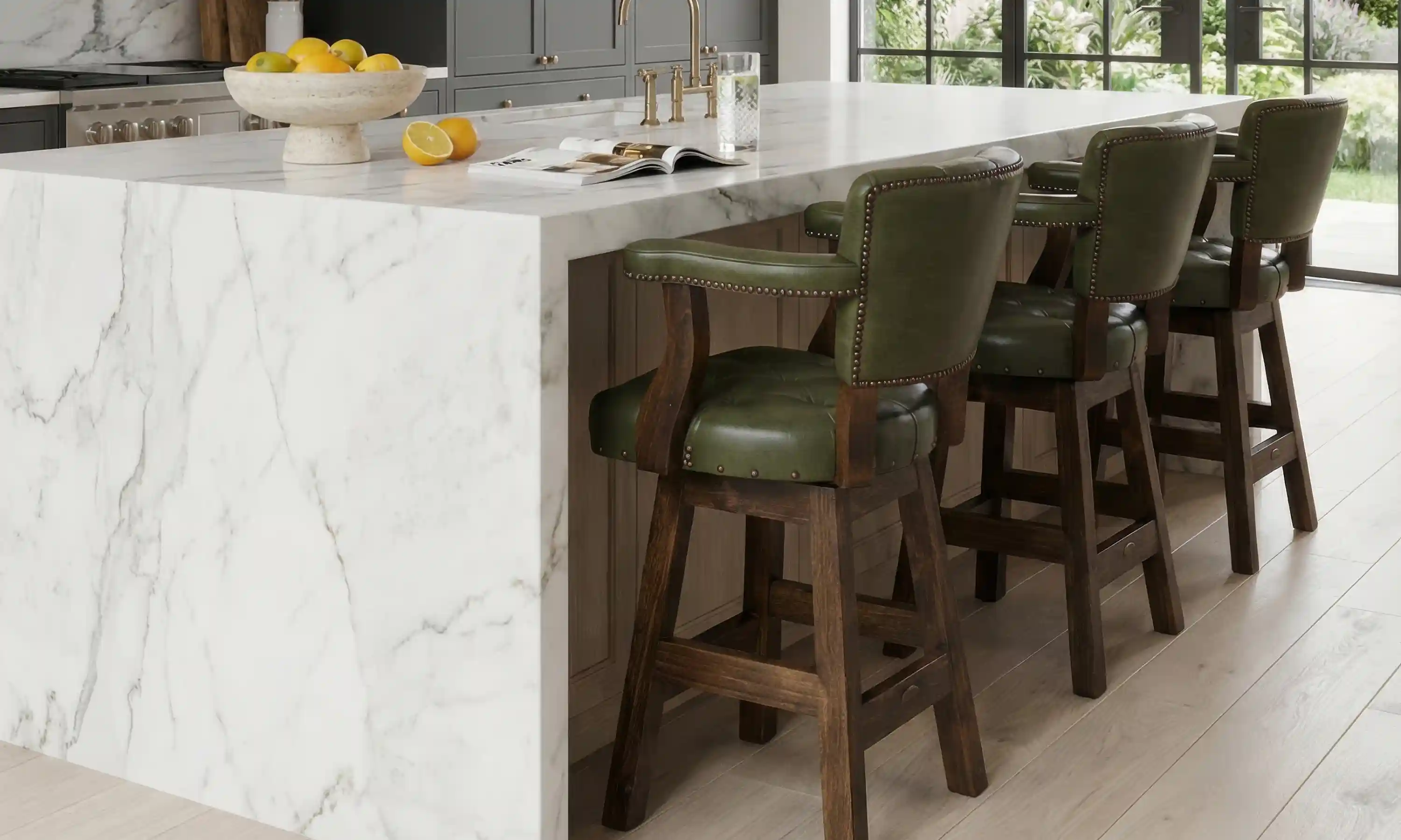 Chisum Olive Leather Barstool