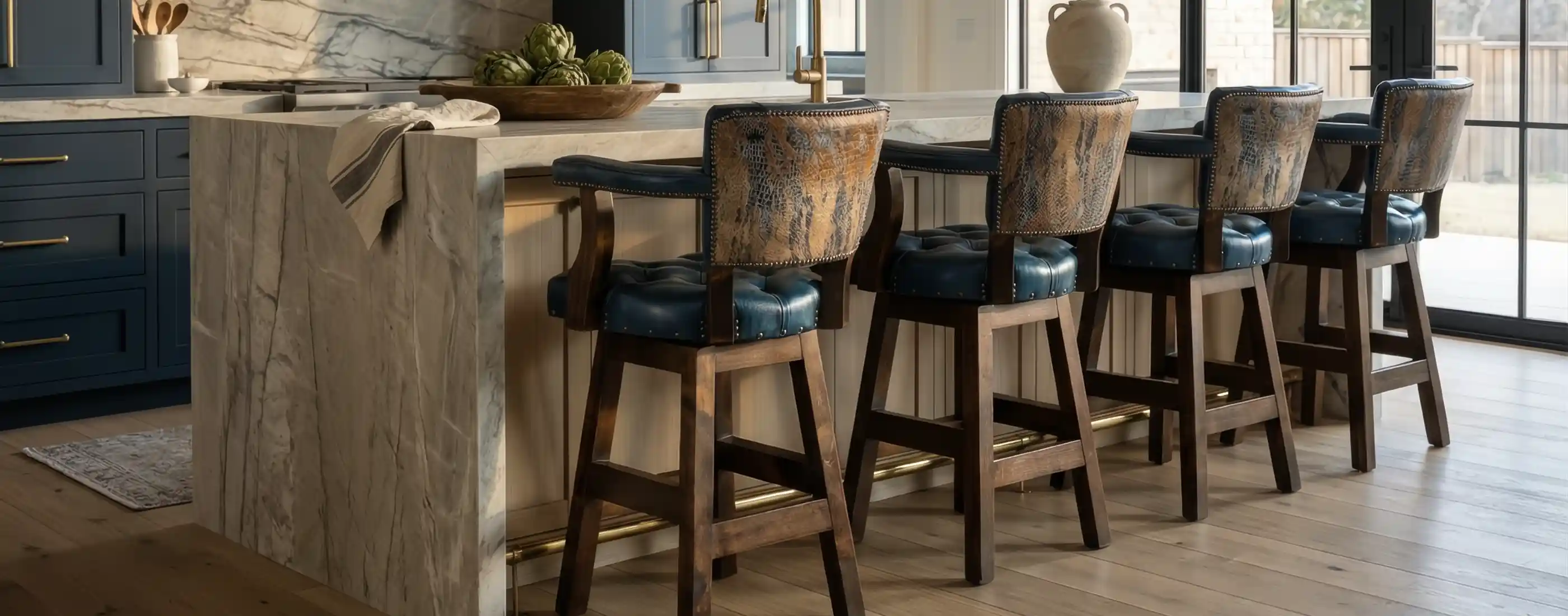Genuine Western Rustic Leather Bar Stools with Backs, Arms, And Swivel