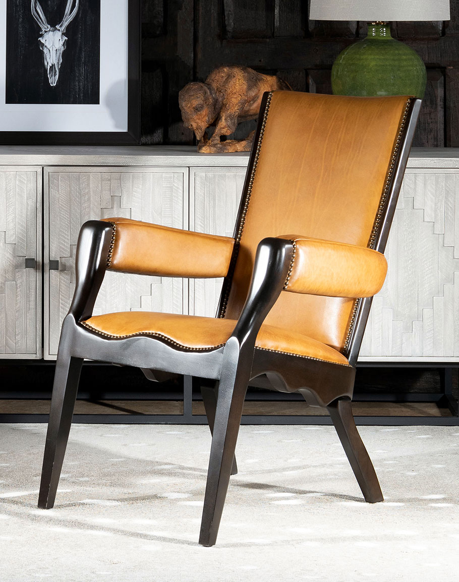 Tan leather dining chairs best sale with arms