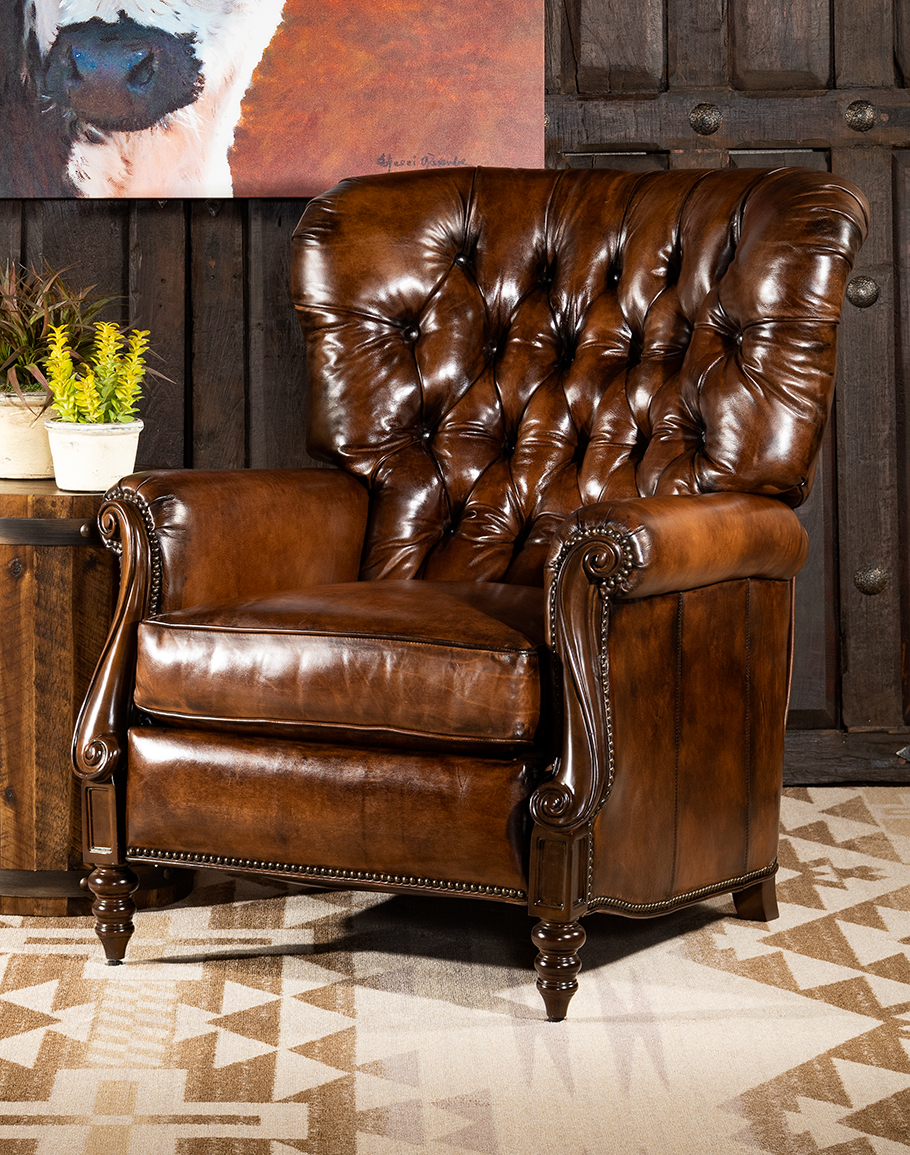 Tufted leather store recliner