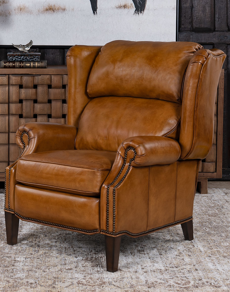Jameswood Full Grain Leather Large Recliner - Tan, Luxury Western
