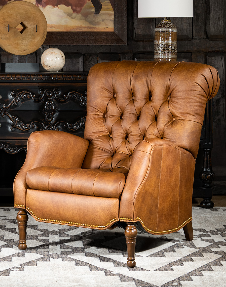 Sleepy Hollow Leather Recliner, Distresssed Tan Tufted Leather