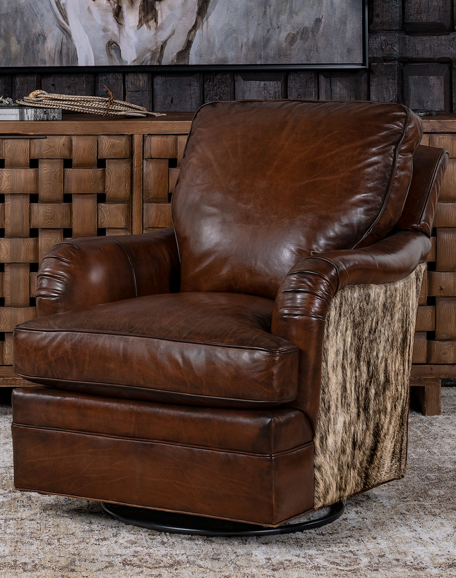 Hennessy Rocker Cowhide Leather Swivel Chair Brown, Western