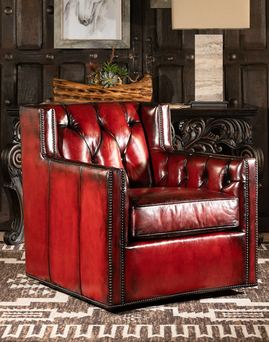 Oakley Red Leather Swivel Chair 4 