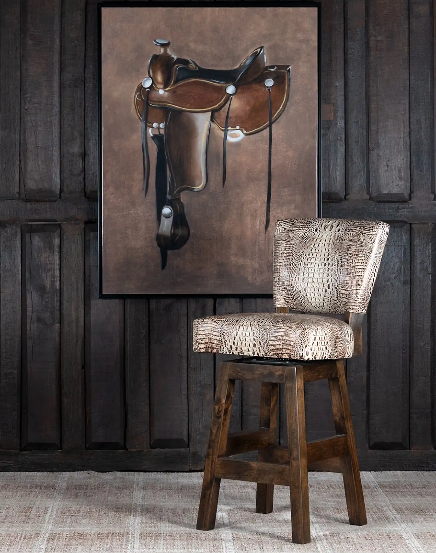 Chisum Ivory Croc Armless Barstool - Image 10