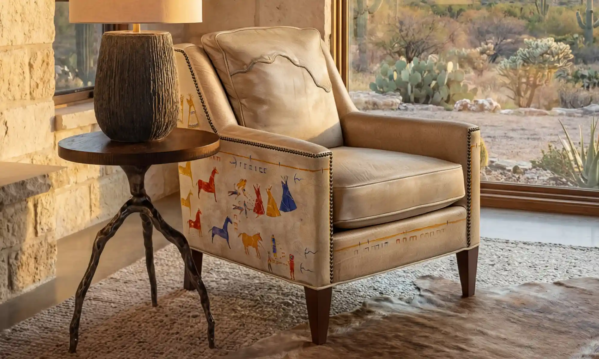 Indians Painted Leather Chair